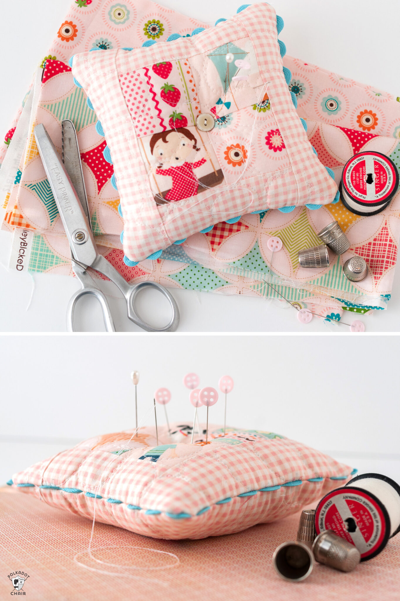 Charming Patchwork Pincushion Pattern | Polka Dot Chair