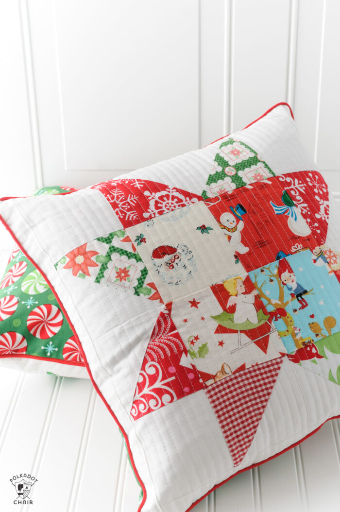 Patchwork Quilted Christmas Pillow Tutorial Polka Dot Chair