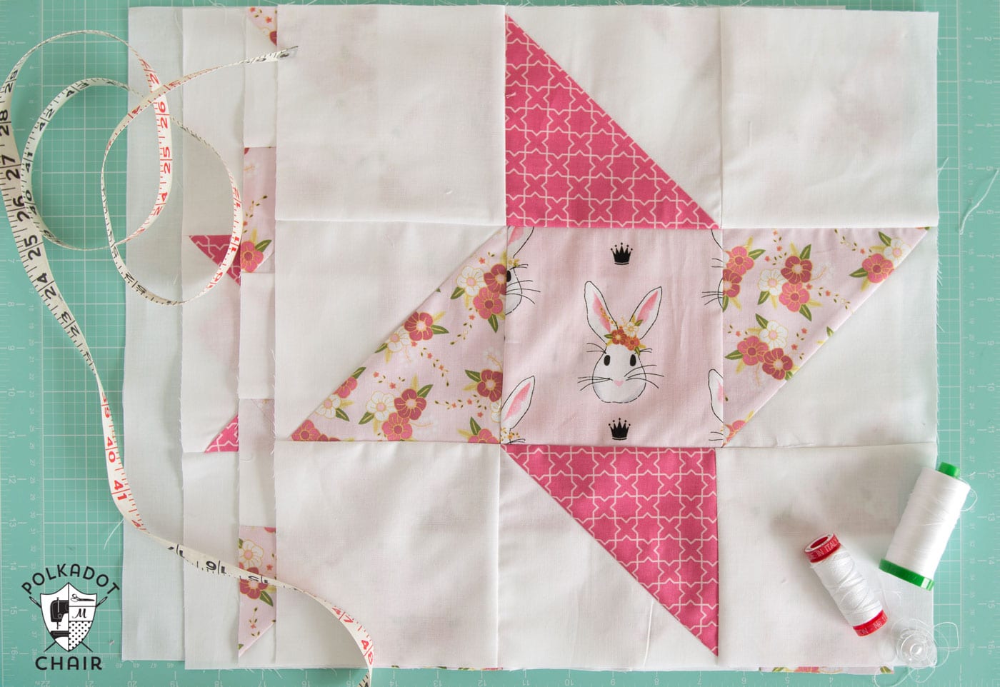 The May Block of the Month in the Polka Dot Chair Quilt Block series, a free tutorial to make a Friendship Star Quilt Block 