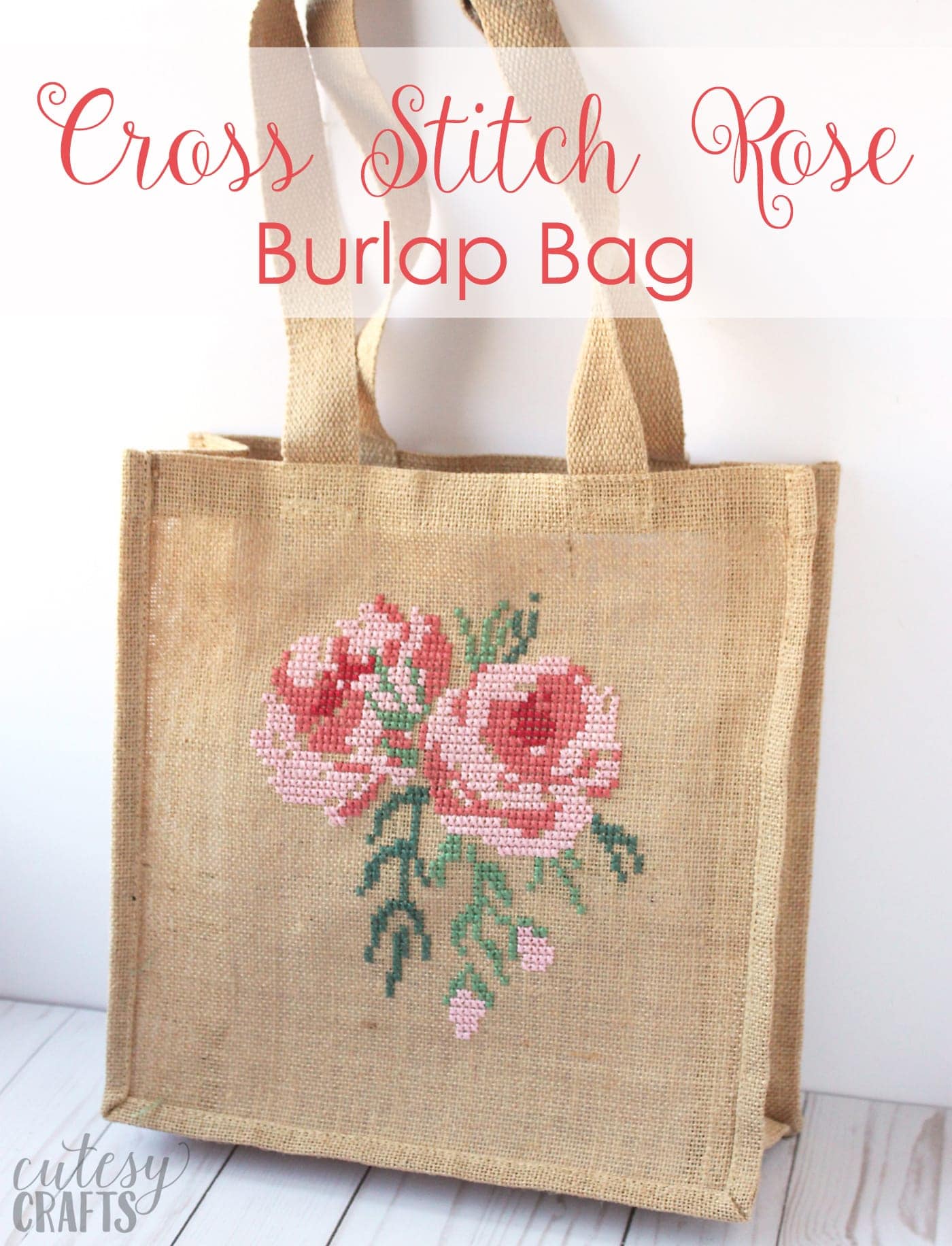 Rose Cross Stitch Burlap Bag Tutorial 