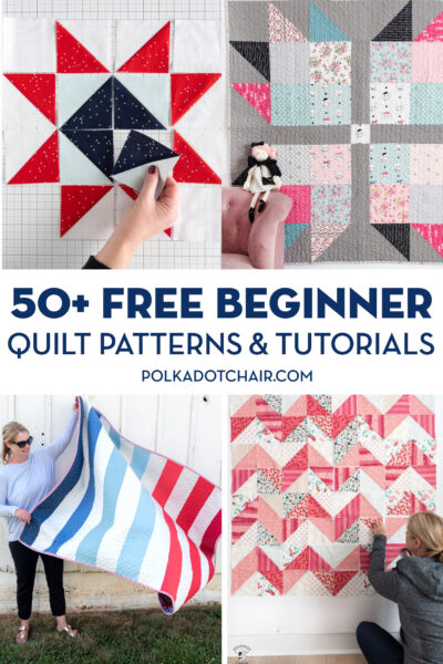 collage image of four beginner quilt patterns