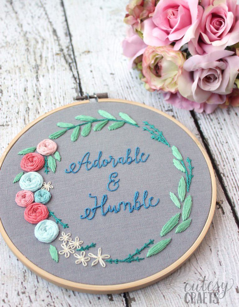 "Adorable and Humble" Free Floral Wreath Hand Embroidery Pattern