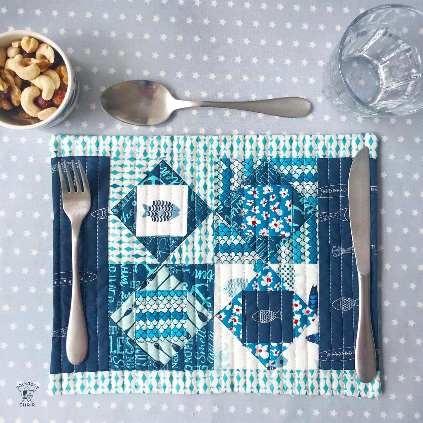 blue quilted placemat