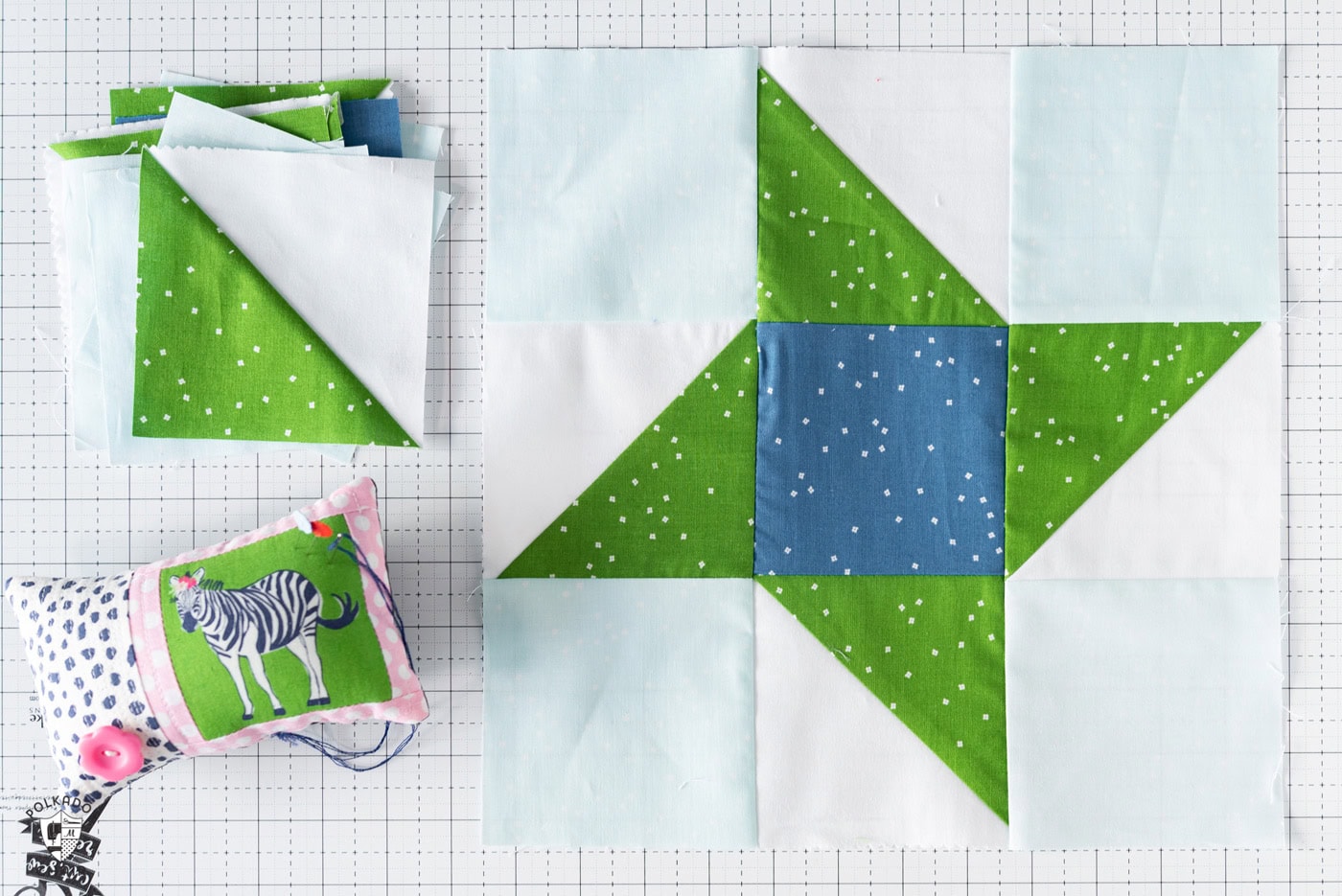 green and blue quilt block