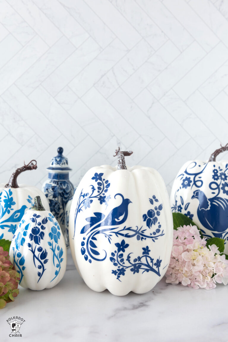 DIY Blue & White Chinoiserie Pumpkins | Polka Dot Chair