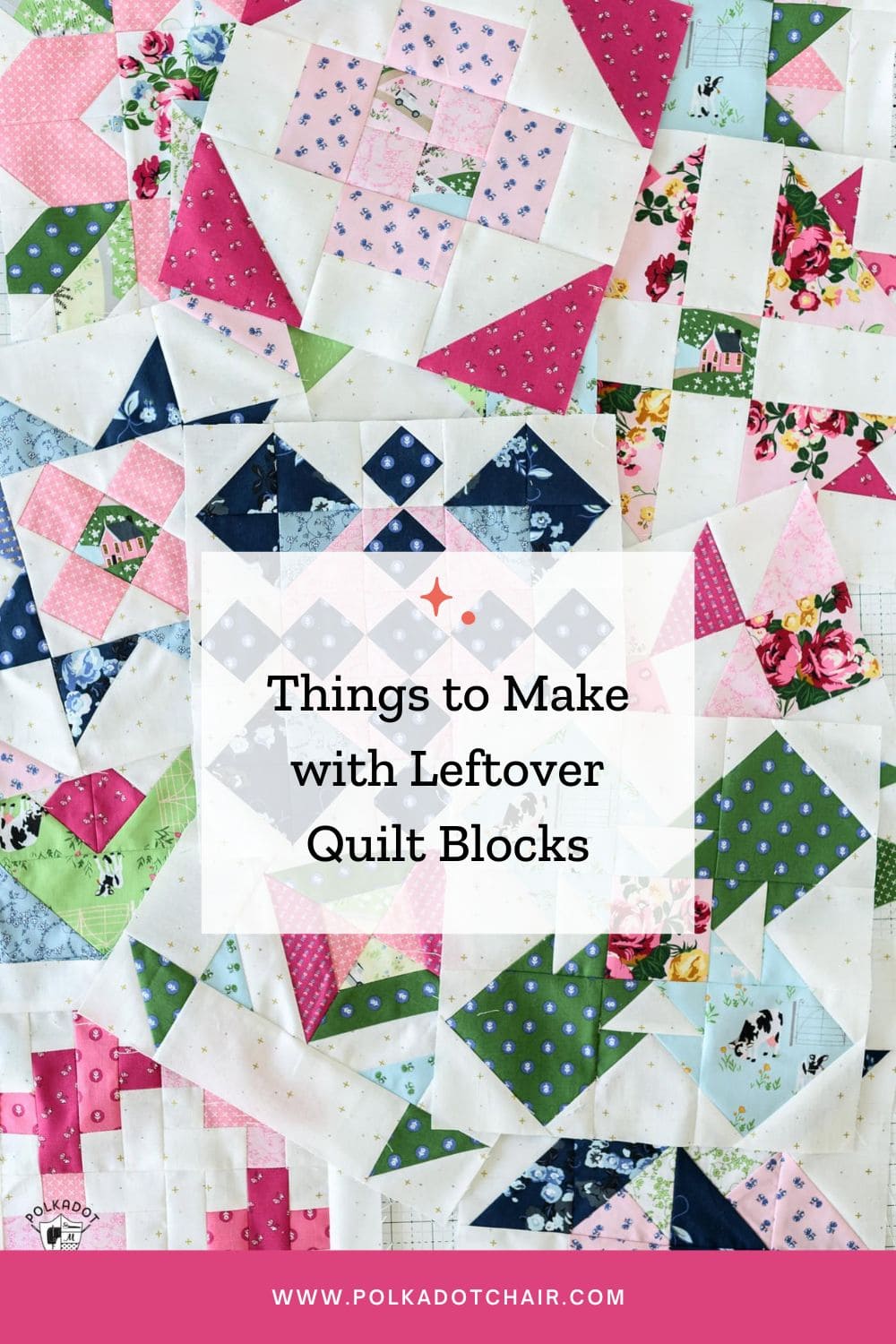 Collage of many colorful quilt blocks on table