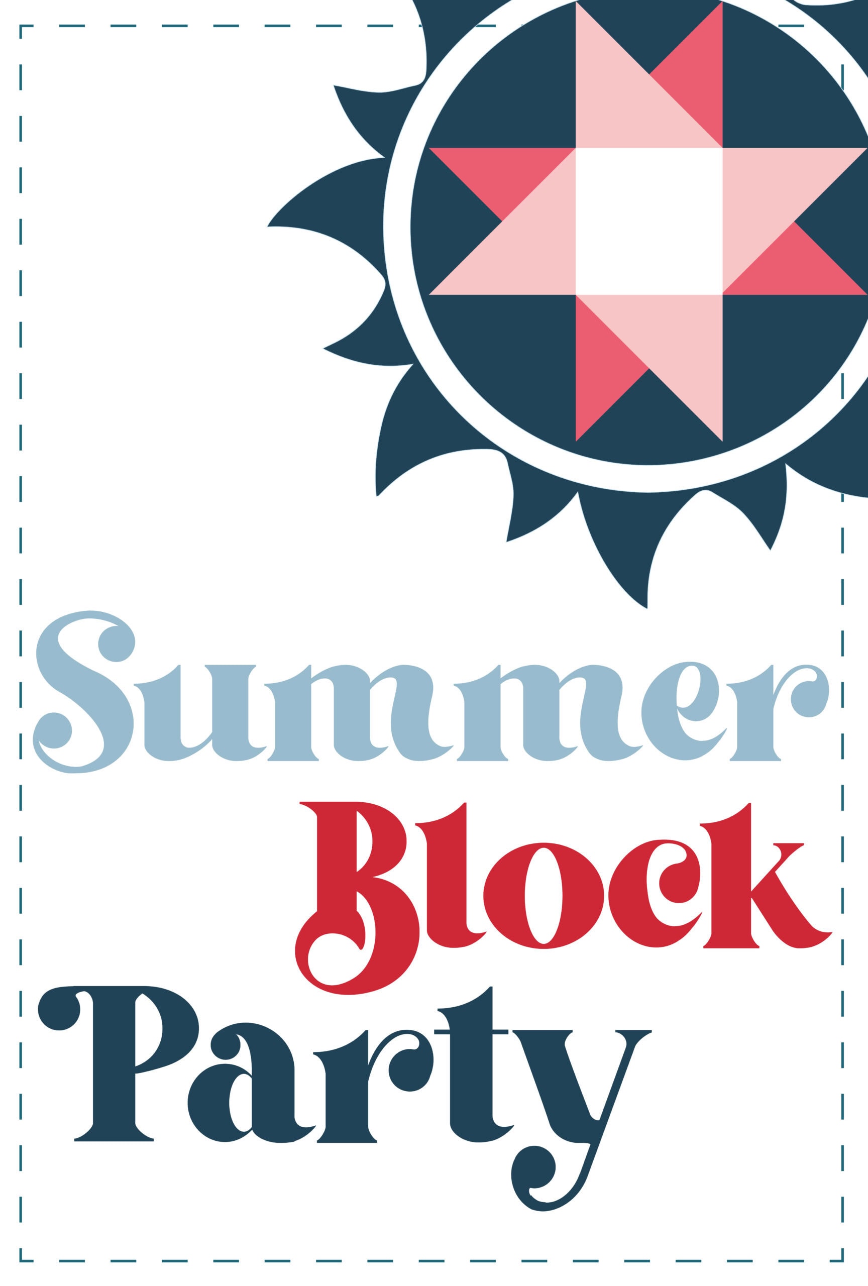 graphic of summer block party in red white and blue