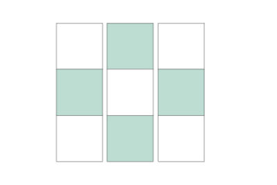 diagram of nine patch quilt layout in aqua and white