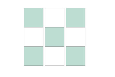 diagram of nine patch quilt layout in aqua and white