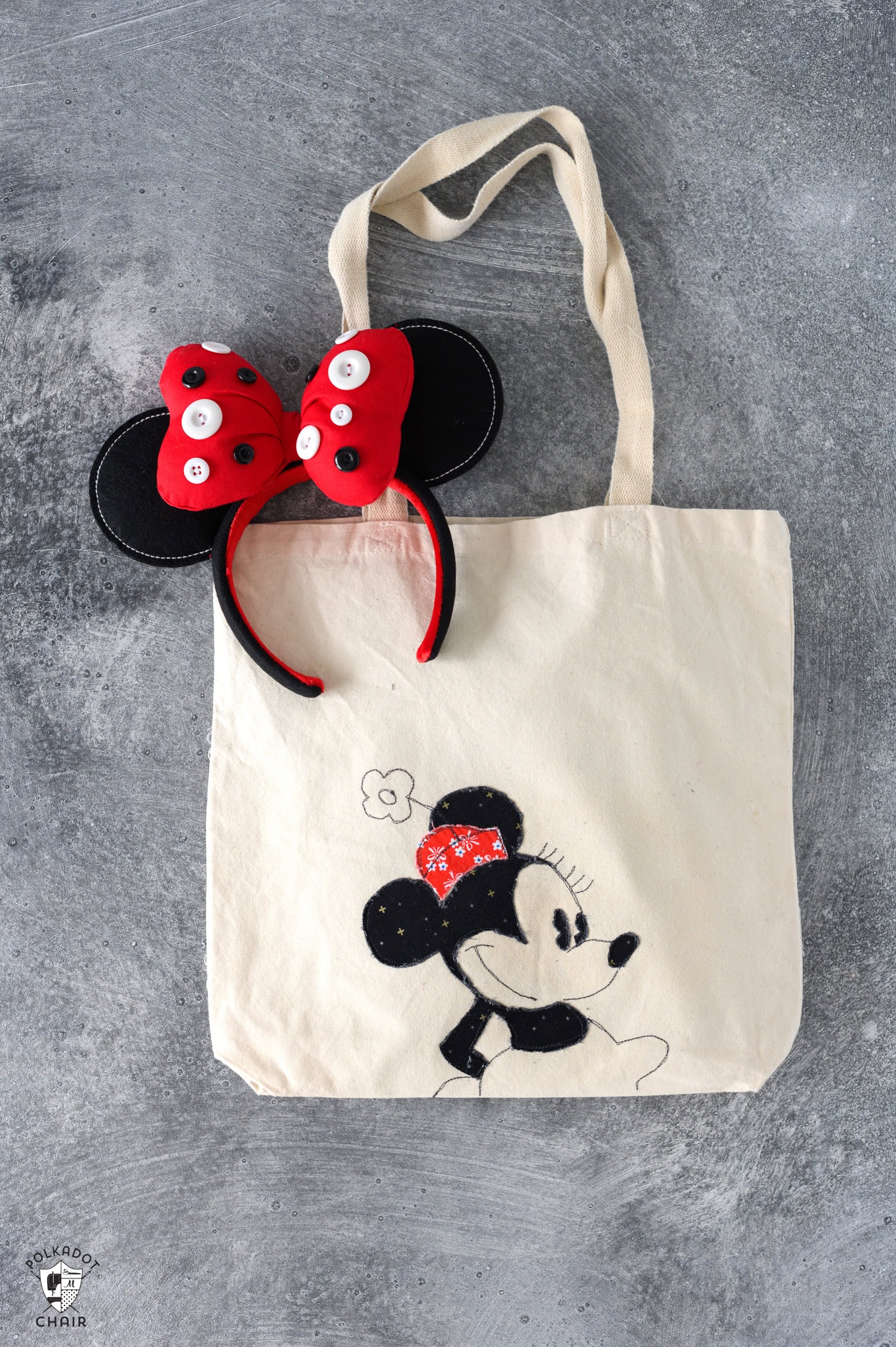 Create a Disney Canvas Tote Bag with Applique and Thread Sketching The Polka Dot Chair